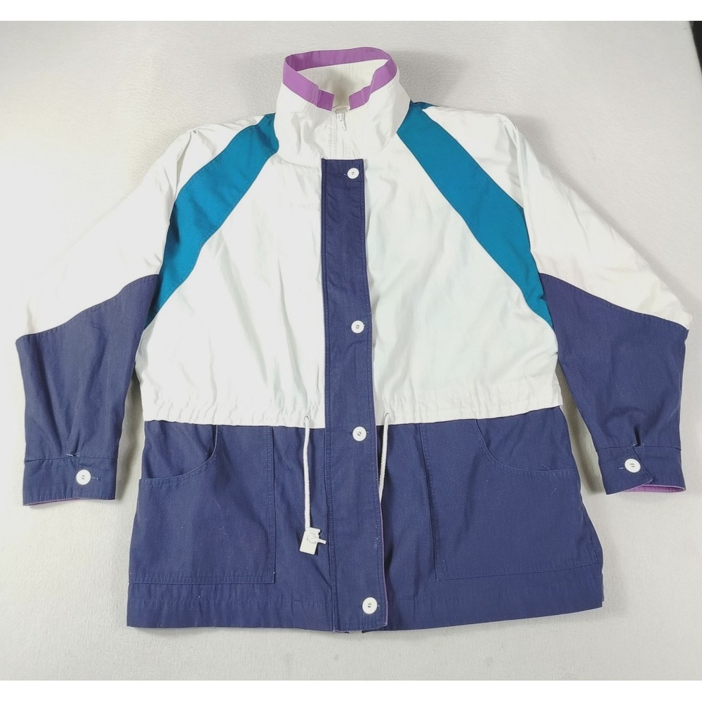 Vintage AT EASE Jacket Mens Large Multicolor‎ Colorblock Windbreaker 80s Retro